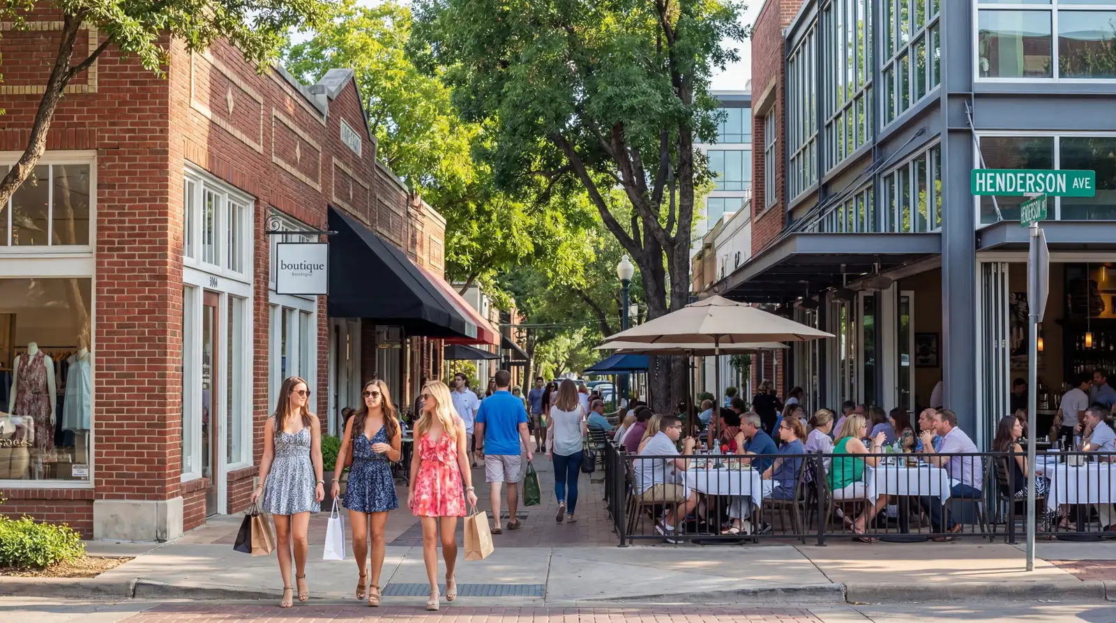 Knox-Henderson Dallas walkable boutique shopping and dining district with trendy restaurants and bars