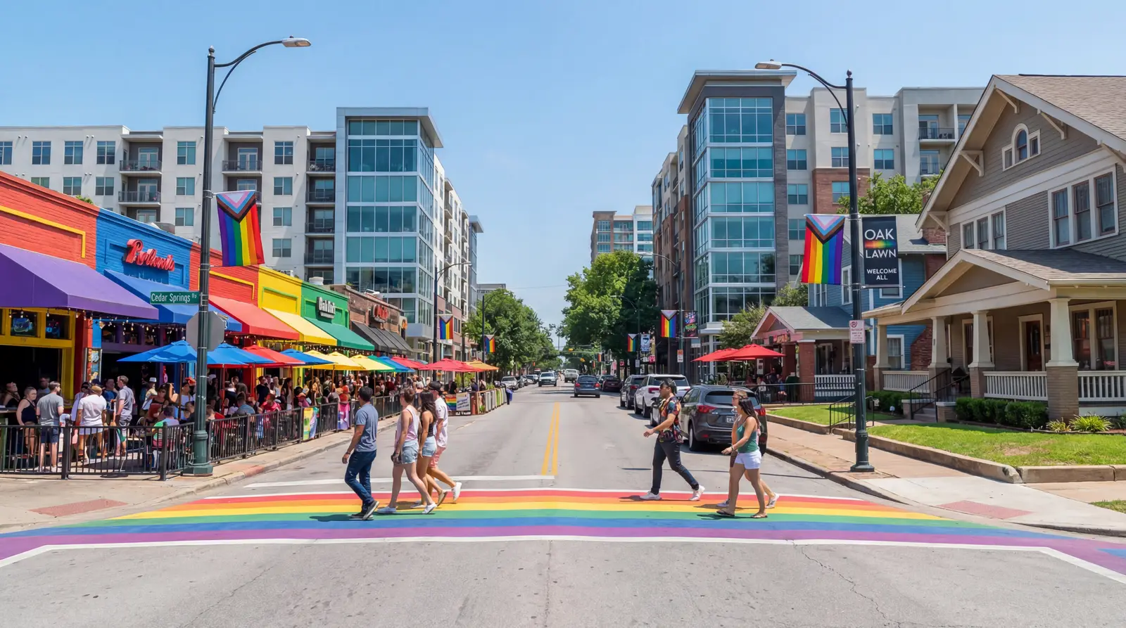 Oak Lawn / Cedar Springs neighborhood in Dallas Texas — residential streetscape and community