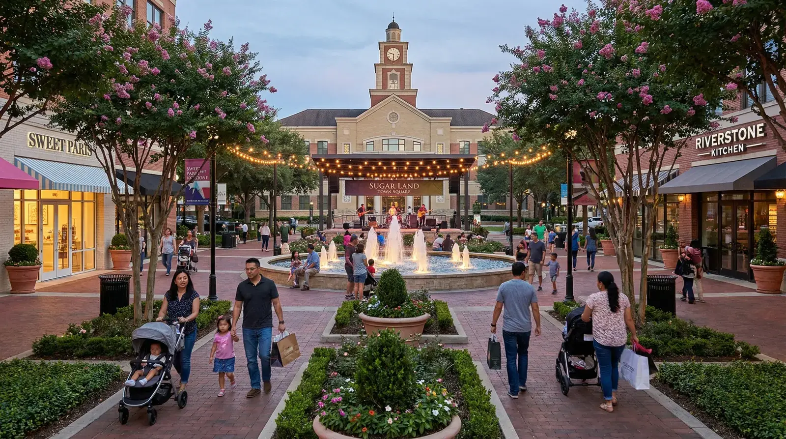 Sugar Land community in suburban Houston Texas — homes and neighborhood amenities