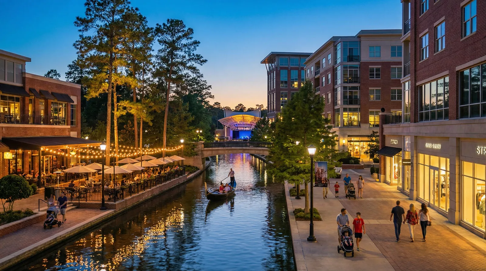 The Woodlands suburb near Houston Texas with tree-lined streets and family-friendly homes